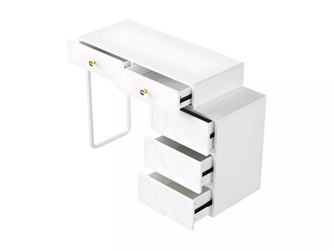 Coiffeuse extensible à motif ondulé - avec 5 tiroirs - façades laquées - Blanc(sans miroir ni tabouret)