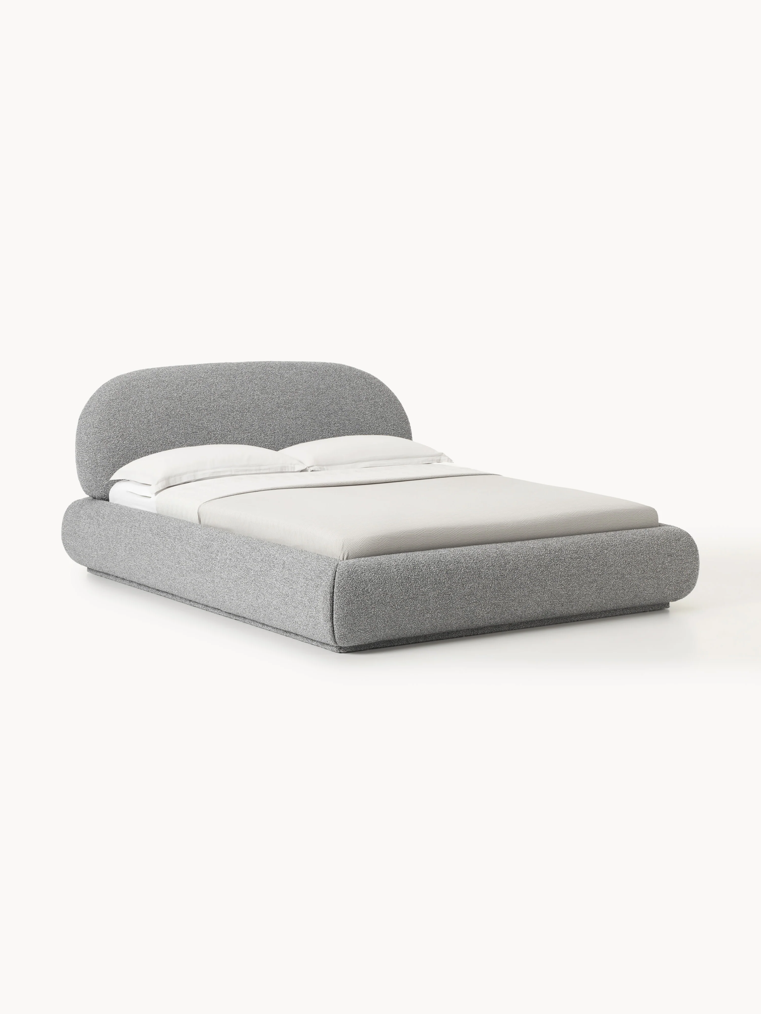 Bouclé gestoffeerd bed Alba met opbergruimte