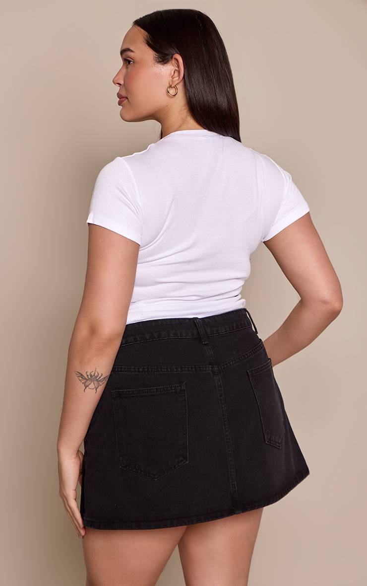 Noir Jupe Courte Classique En Denim Taille Mi-haute Plus
