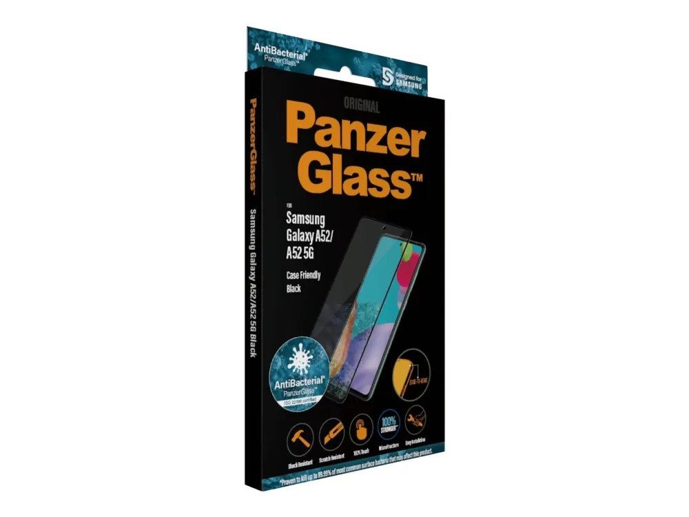 PanzerGlass™ | Case-Friendly - Skærmbeskytter for mobiltelefon - Edge-to-Edge fit - rammefarve sort | Samsung Galaxy A52/A52 5G