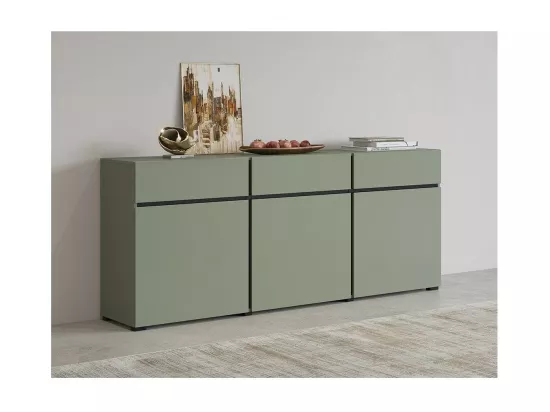Buffet coloris vert sauge 180cm collection HAVANA. Bahut design avec 3 portes et 3 tiroirs.