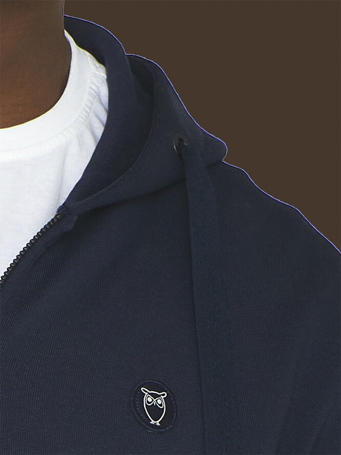 Knowledge Cotton Apparel ASK regular zip hood kangaroo badge sweat - GOTS/Vegan Blå