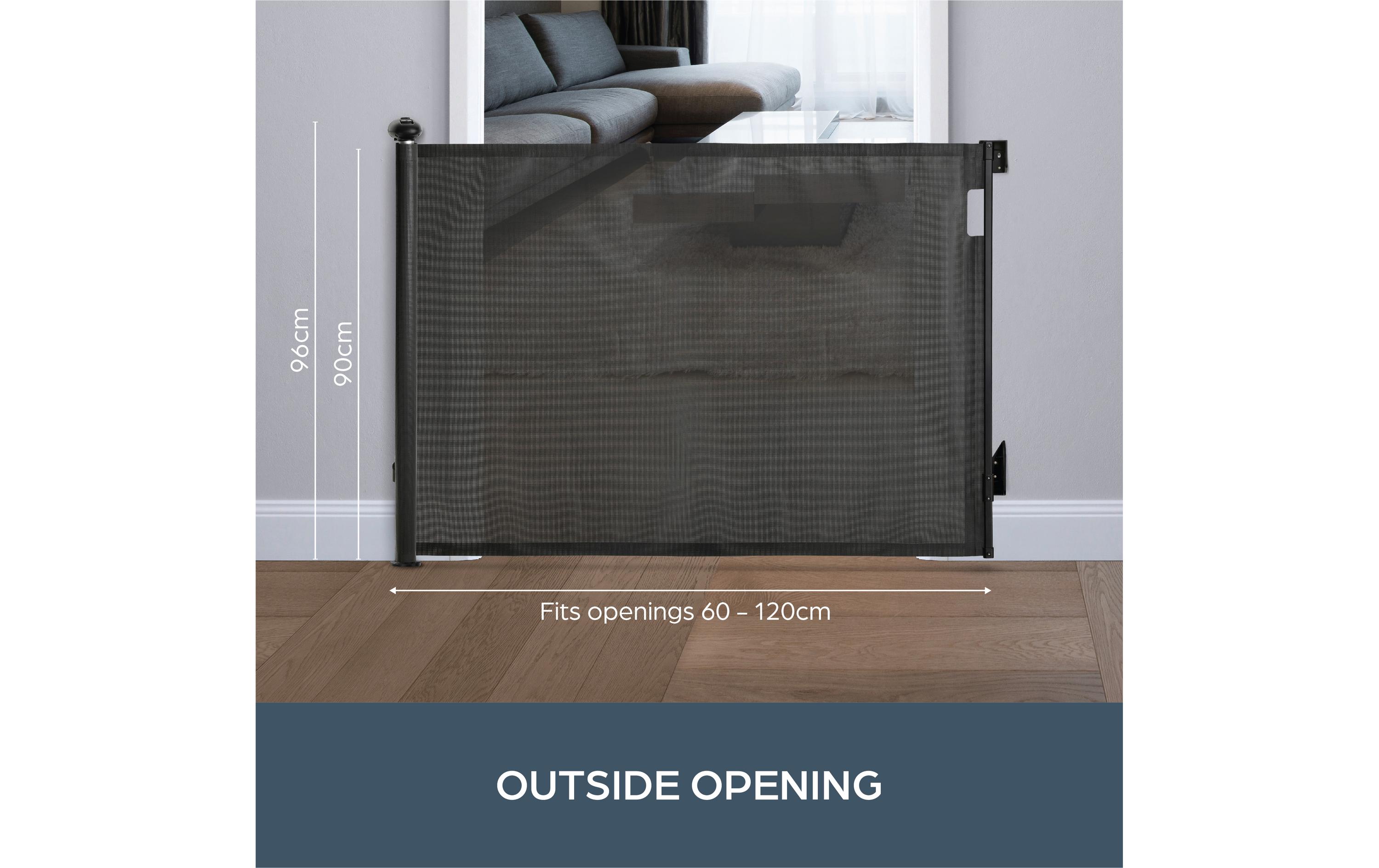 Türschutzgitter Glide n Hide 60 cm - 140 cm SchwarzEinziehbares Türschutzgitter zum Anschrauben