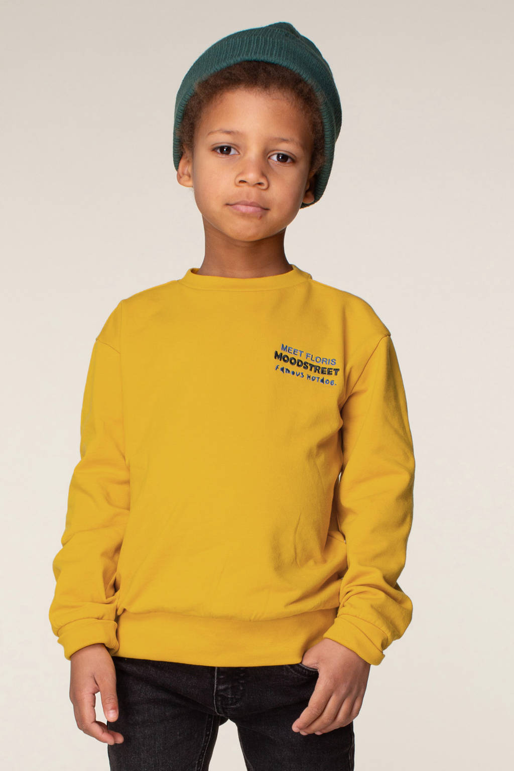Moodstreet sweater Simon met backprint goudgeel