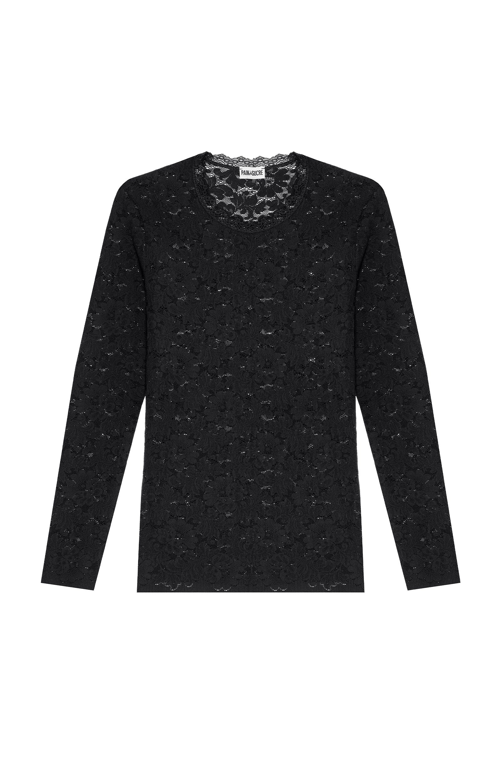 tissia Top col rond manches longues en dentelle noir Noir
