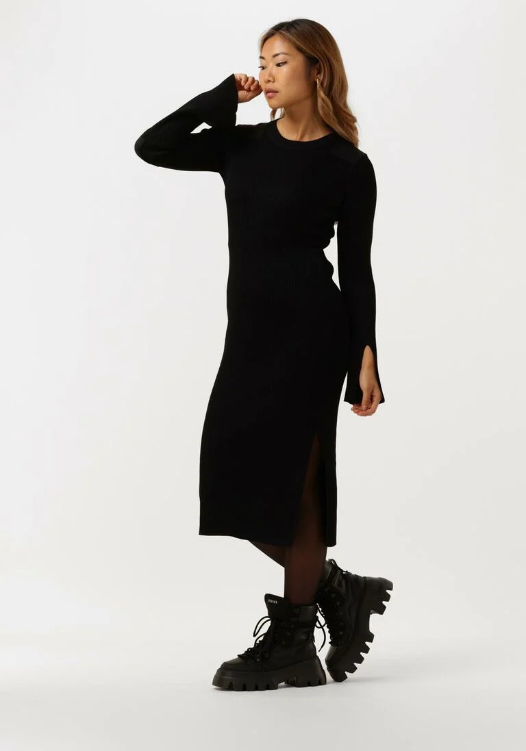 NOTES DU NORD zwarte notes du nord midi jurk elena knitted dress