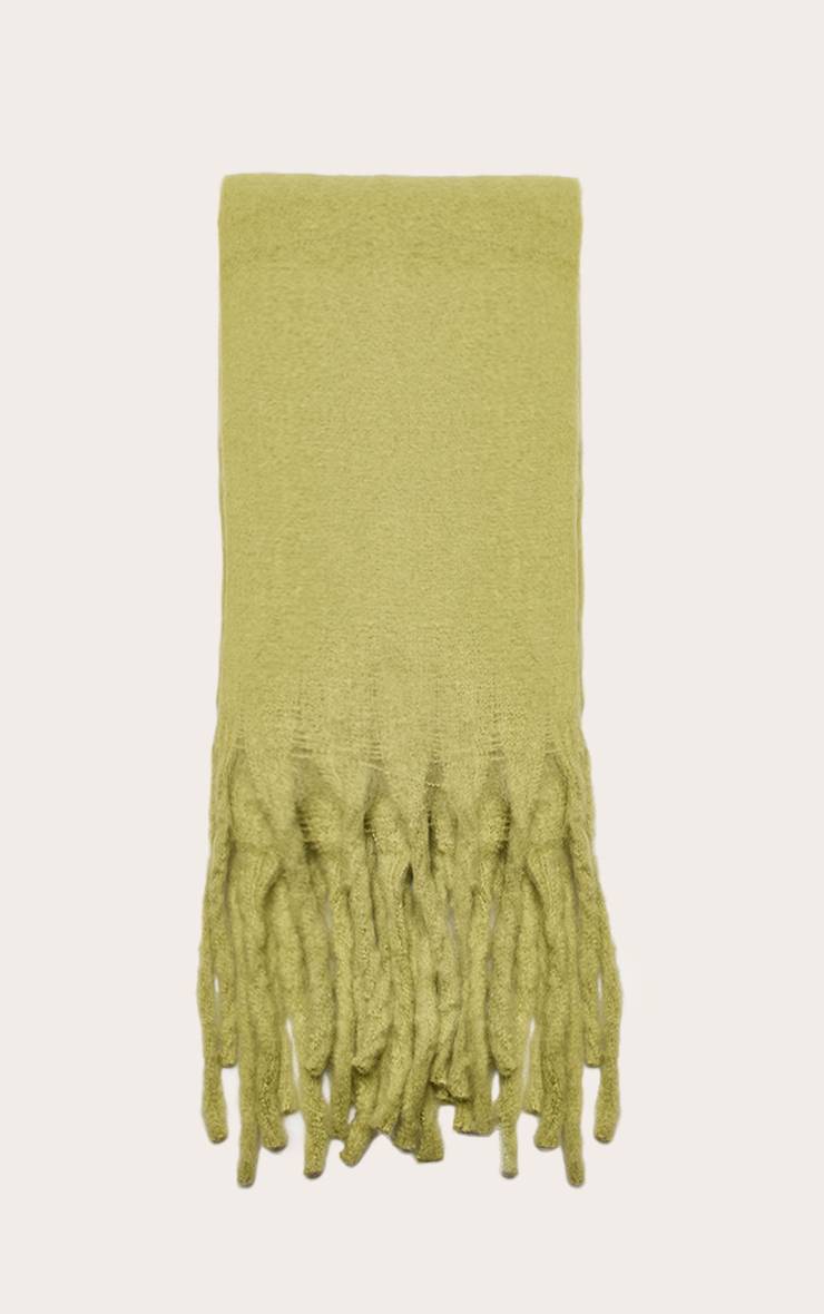 Vert Olive Écharpe En Maille Effet Usé À Pompons