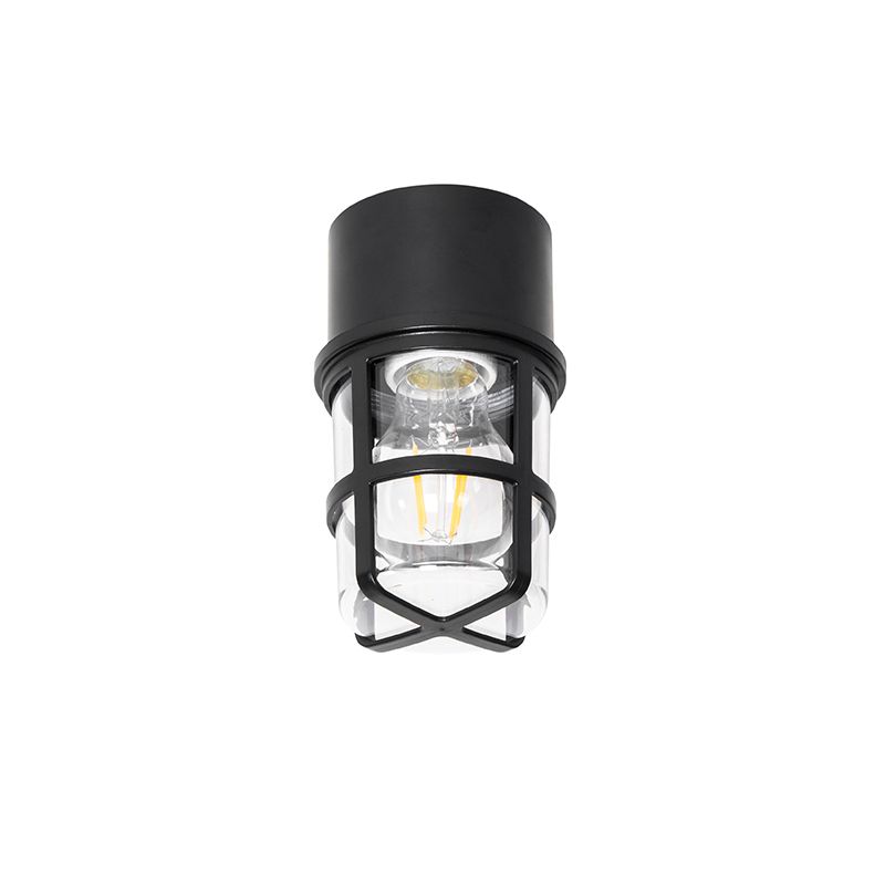 Plafond- en wandlamp zwart met heldere kap IP54 - Kiki