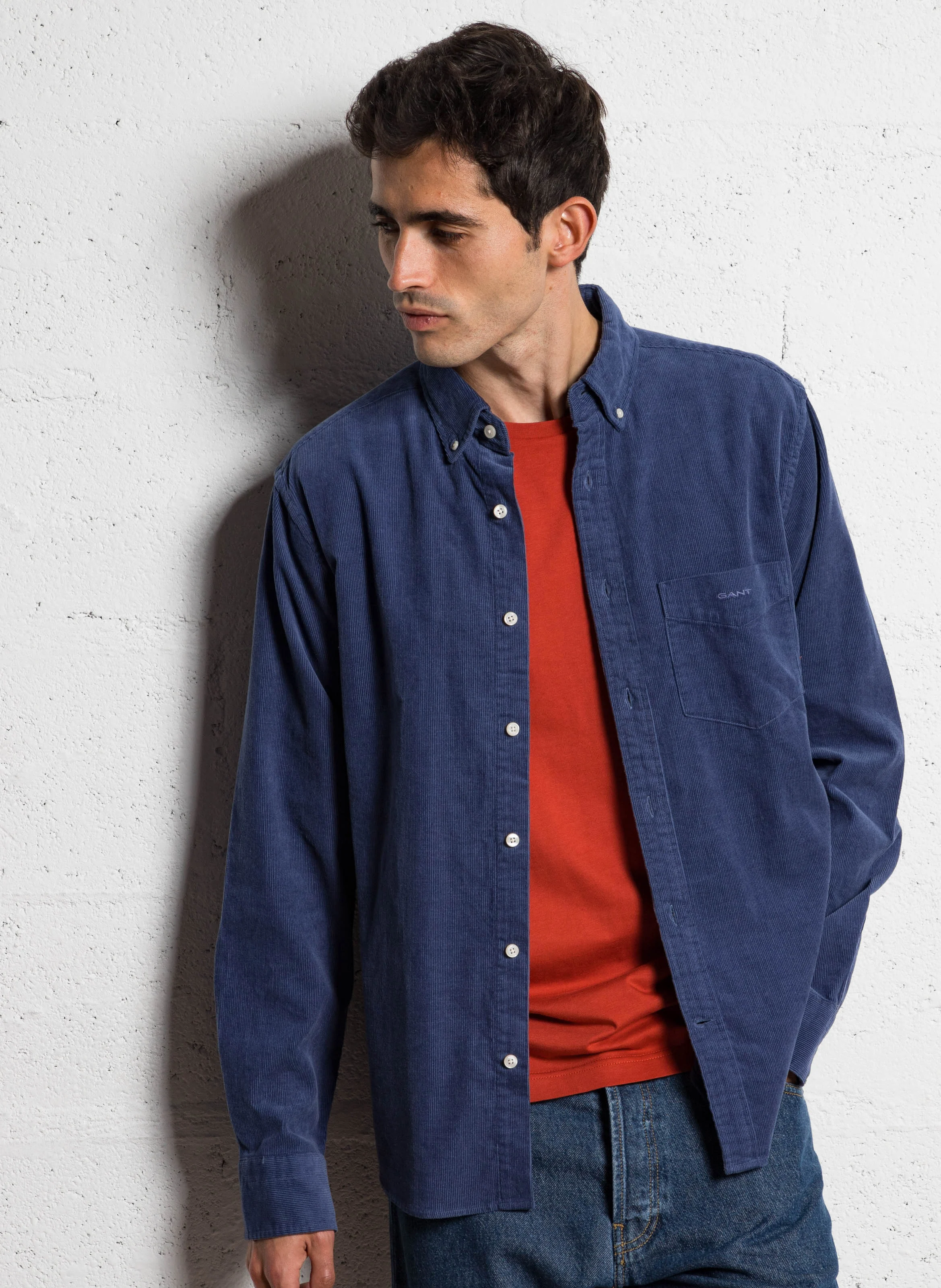 Chemise col classique en coton| Bleu