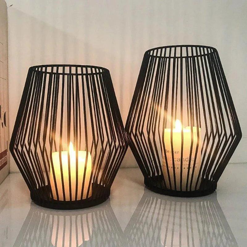 Modern Black Metal Willow Tea Light Candle Holder | Pillar Candlestick Holder