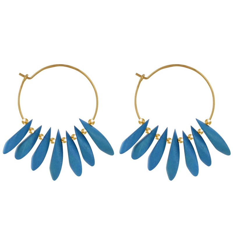 Boucles d'Oreilles Créoles en Acier Pétales en Bois