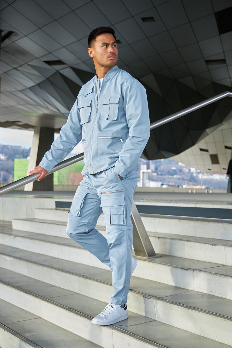 Pantalon de jogging à multiples poches bleu clair