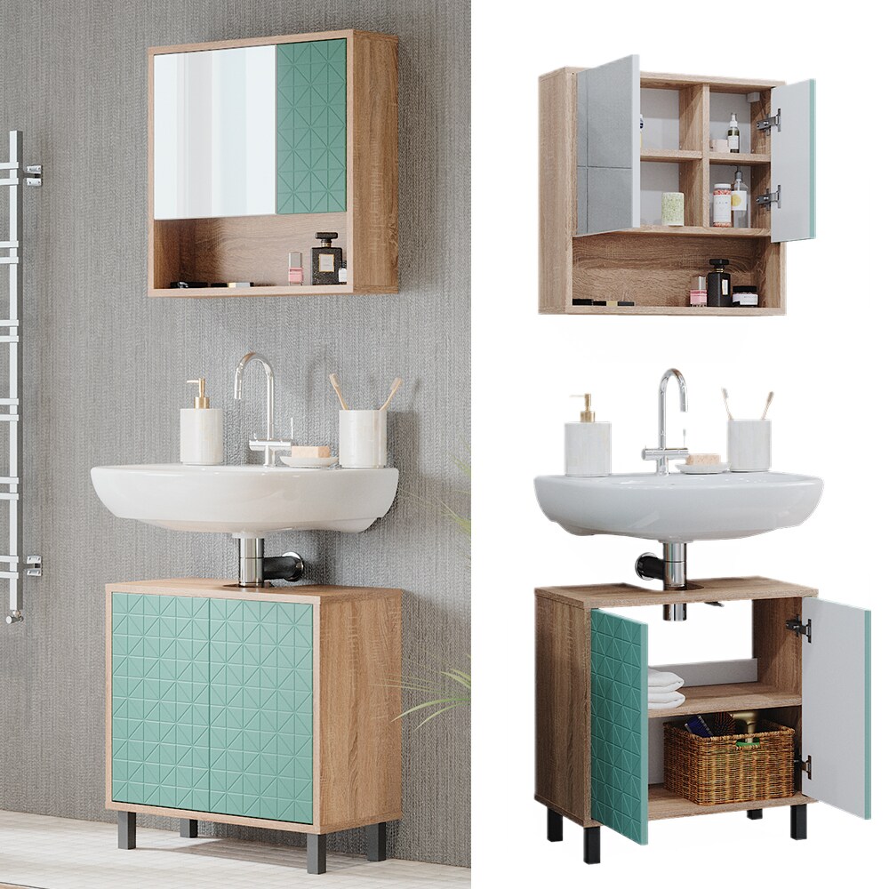 Vicco Badmöbel-Set Agasta sonoma, Badezimmerschränke 3D Optik