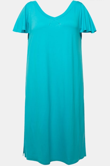 Jersey-Midikleid, A-Linie, V-Ausschnitt, Cup-Ärmel