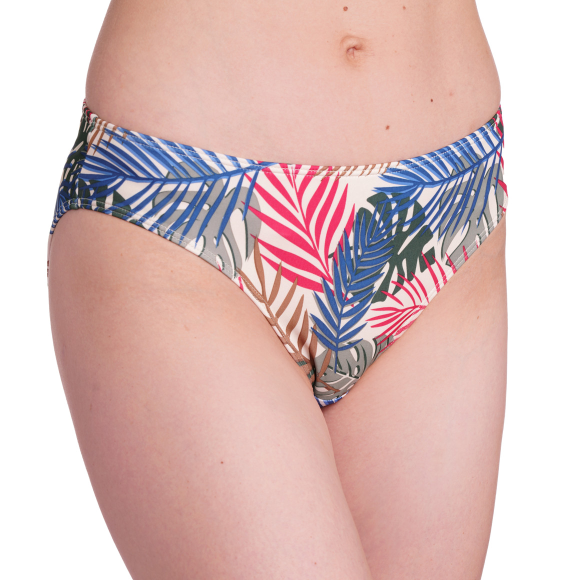 Damen Bikinislip im Tropical-Look hellbeige / bunt