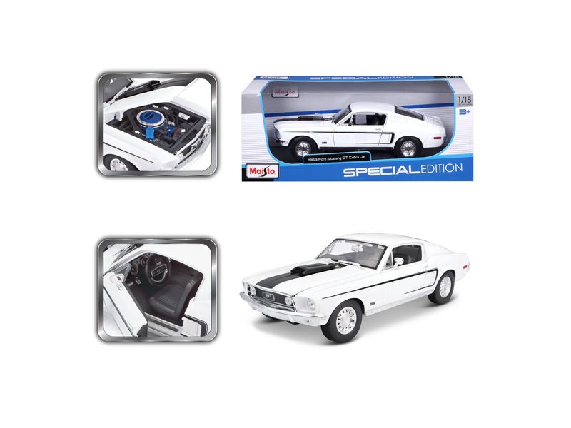 Maisto Ford Mustang GT Cobra 1968 1:18, Weiss Sammlermodell im Massstab 1:18