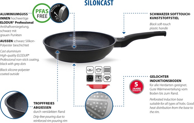 Elo Schmorpfanne »Siloncast Pfanne mit Gegengriff« Aluminiumguss 1 Stk. tlg. antihaftbeschichtet, hitzeisolierender Stiel, Gegengriff