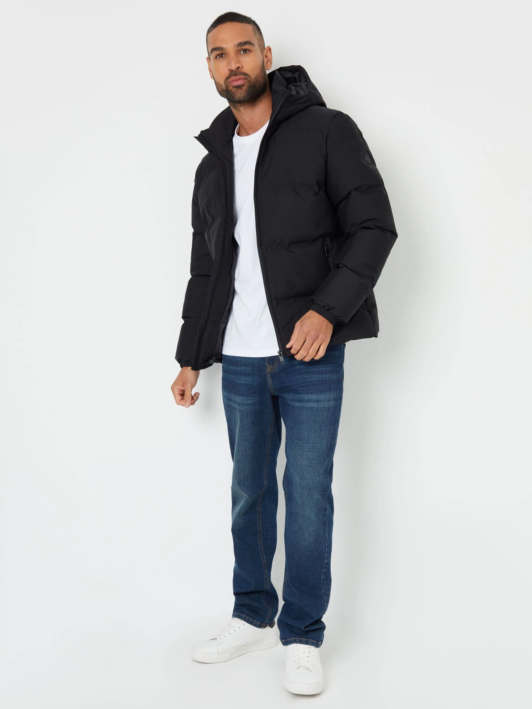 Zwart - Threadbare zwarte waterdichte pufferjas met capuchon