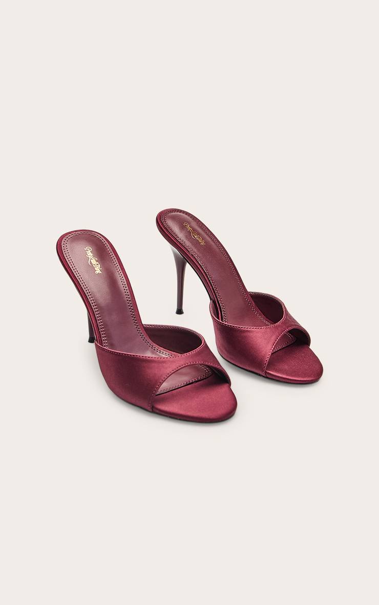 Rouge Marron Mules À Talons Hauts En Satin