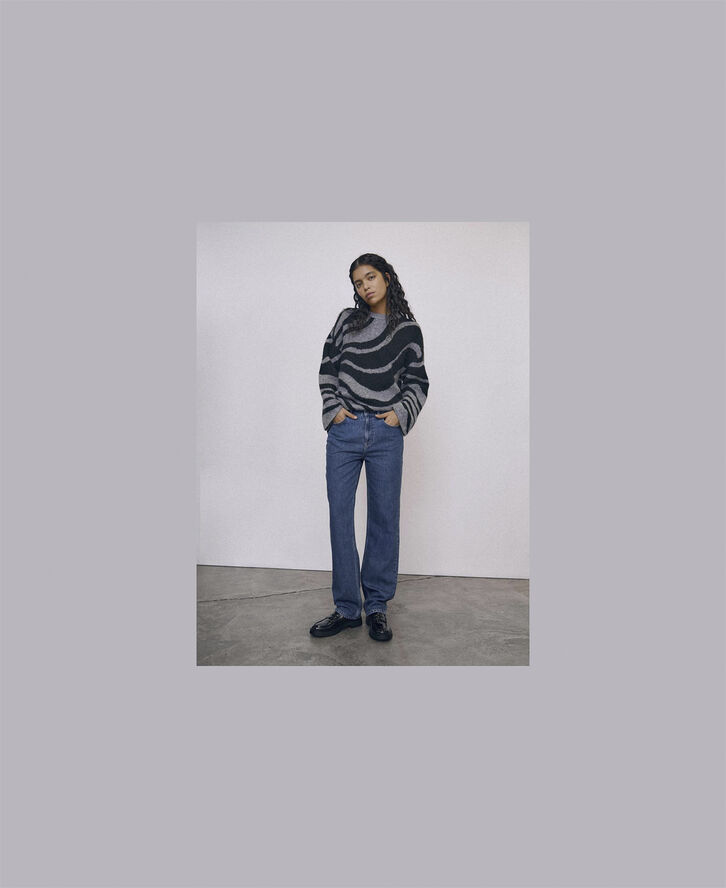 Object OBJDIANA LO L/S KNIT PULLOVER NOOS Medium grey melange/zebra black