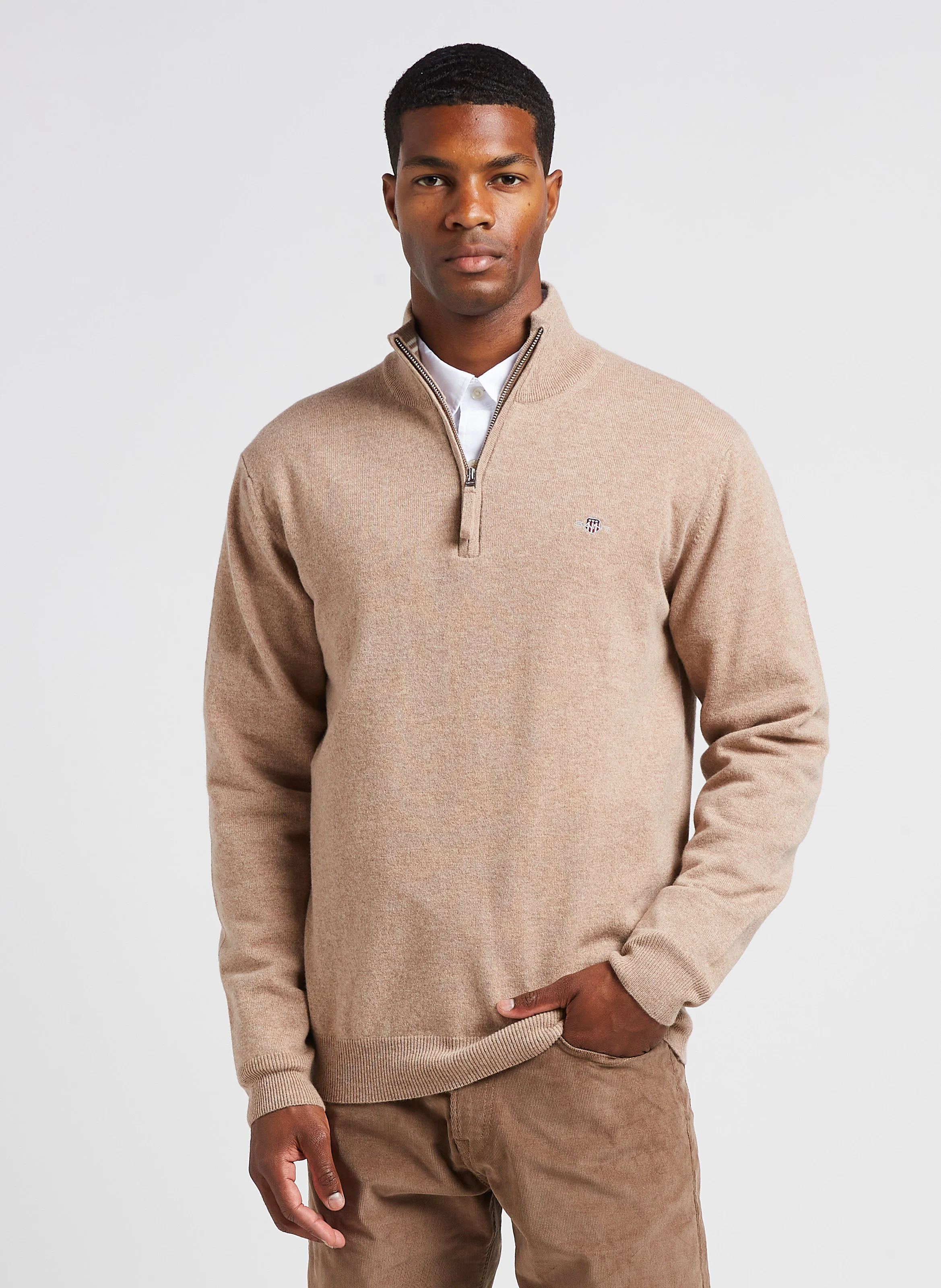 Pull col montant zippé en laine | Beige