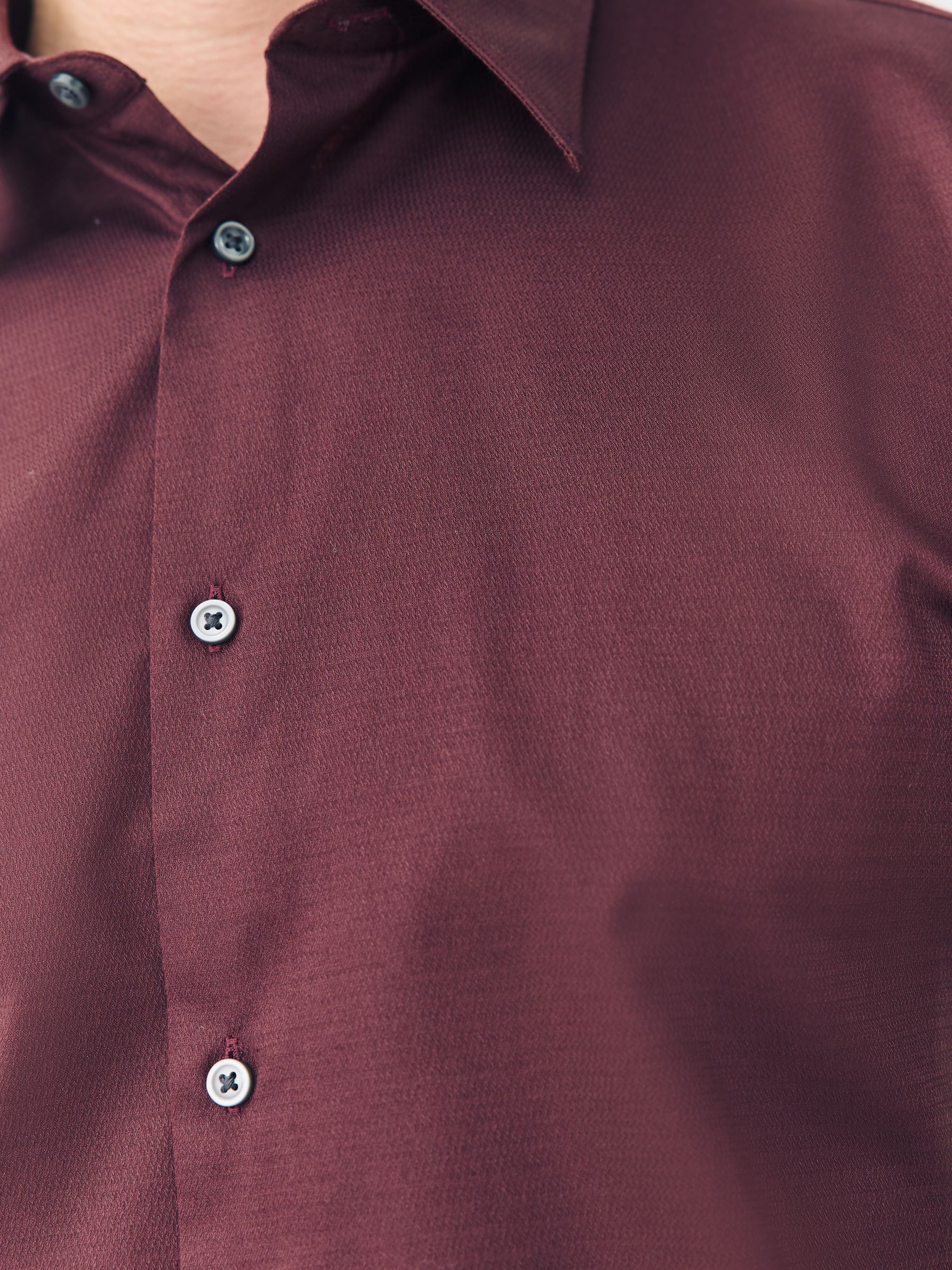 Rood - Slim Fit - Onderhoudsvriendelijk, getextureerd, slim fit overhemd met enkele manchet