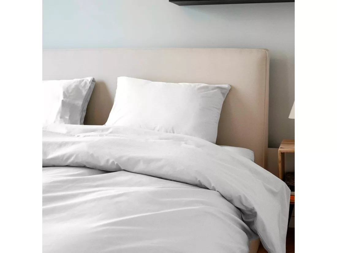 Parure - Draps Housse 140x200cm, Housse de couette 200x200cm, Taie d'Oreillers 50x70cm - Blanc