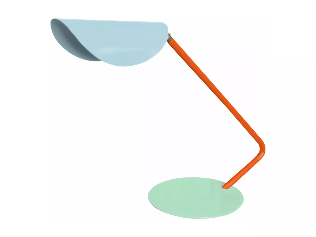 Lampe de bureau arqué métal bleu 35 cm.