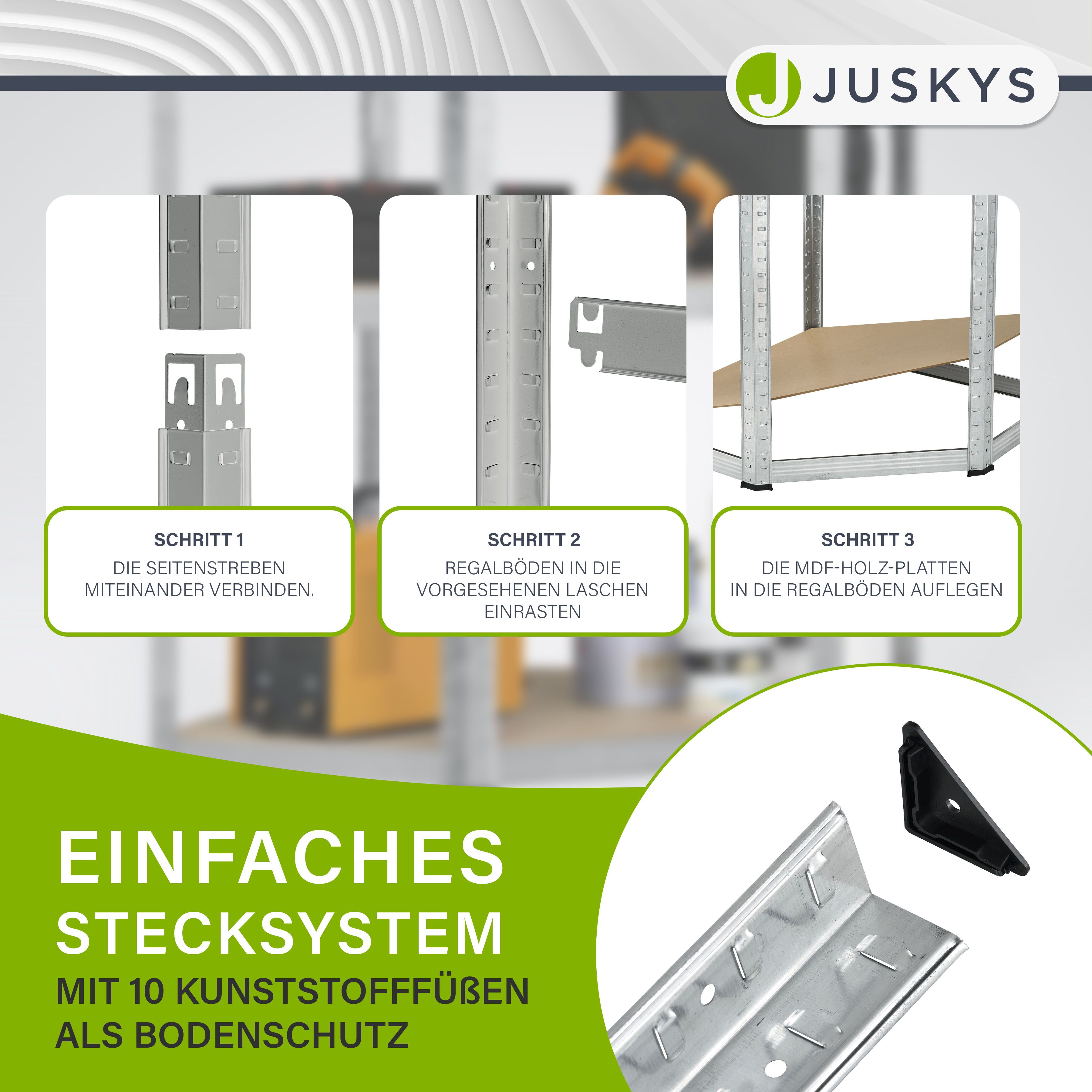 Juskys Lageregal Corner Easy 160 x 75 x 40-75 cm | 320 kg | 4 Böden | Schwerlastregal Metall