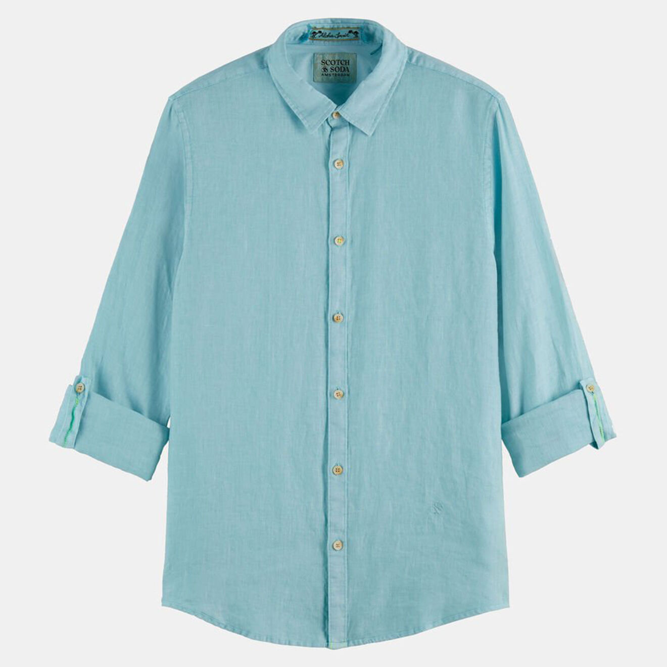 Scotch & Soda Chemise 100% Lin Regular Fit Garment Dyed vert d'eau