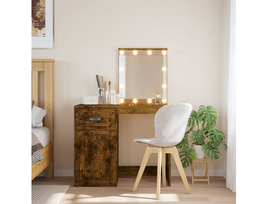 VIDAXL - Coiffeuse avec lumières led chêne fumé 90x42x132,5 cm
