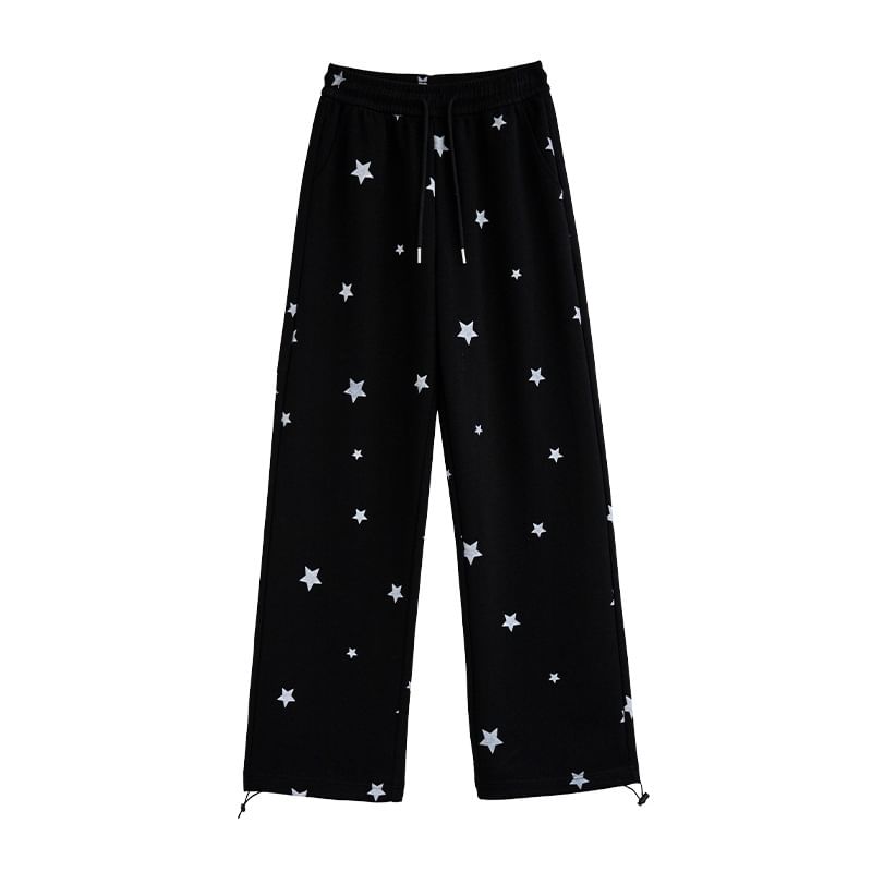 Rosesand - High Rise Star Print Loose-Fit Wijde Joggingbroek