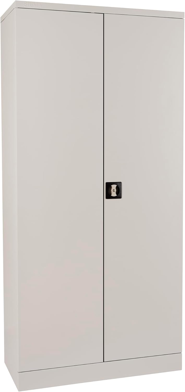 Sigma Aktenschrank, Metall, 92 x 42 x 195 cm, abschließbar, 2 Flügeltüren, 4 Regale, Schloss mit schlüssel, grau