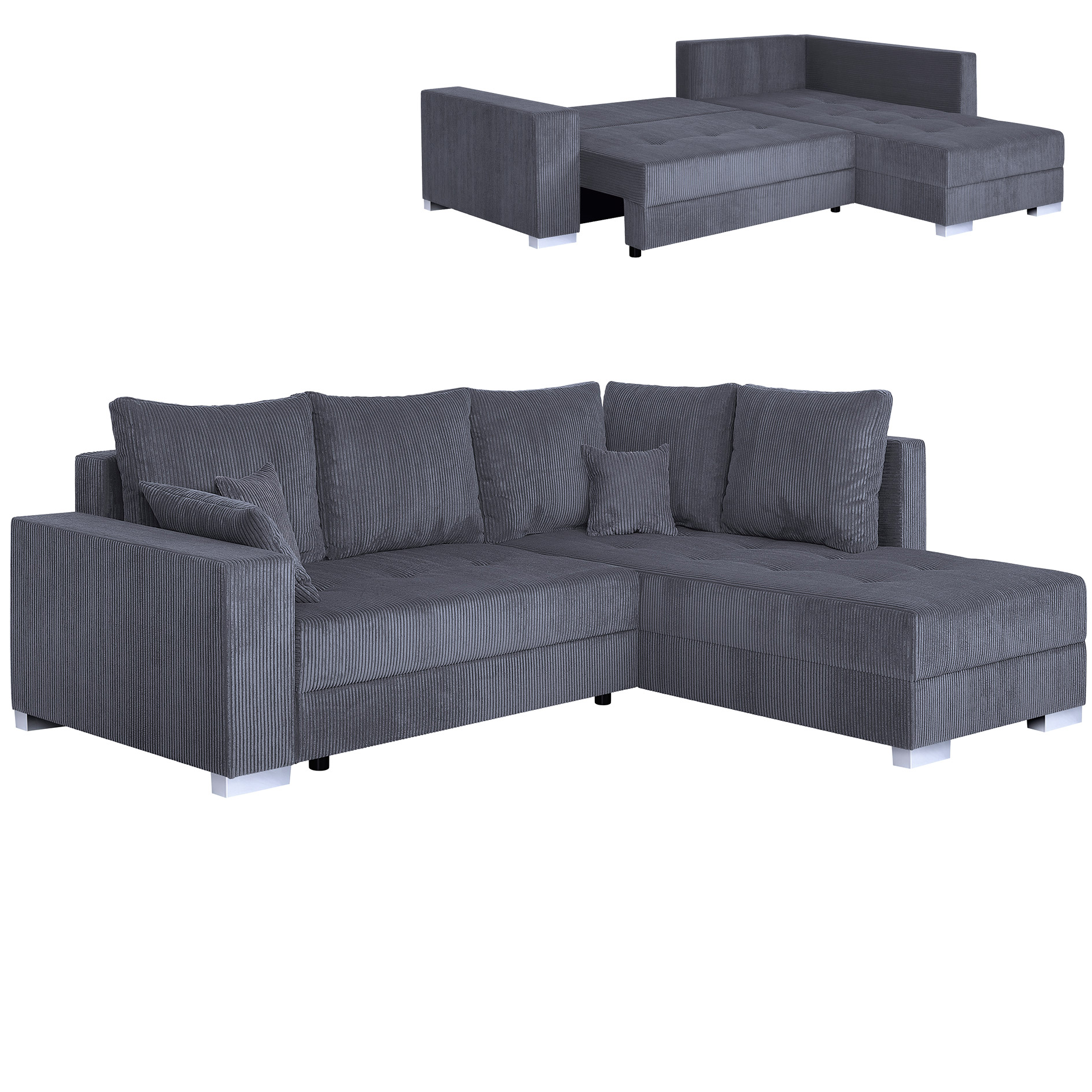 Ecksofa - ash - Cord - Liegefunktion - beidseitig montierbar