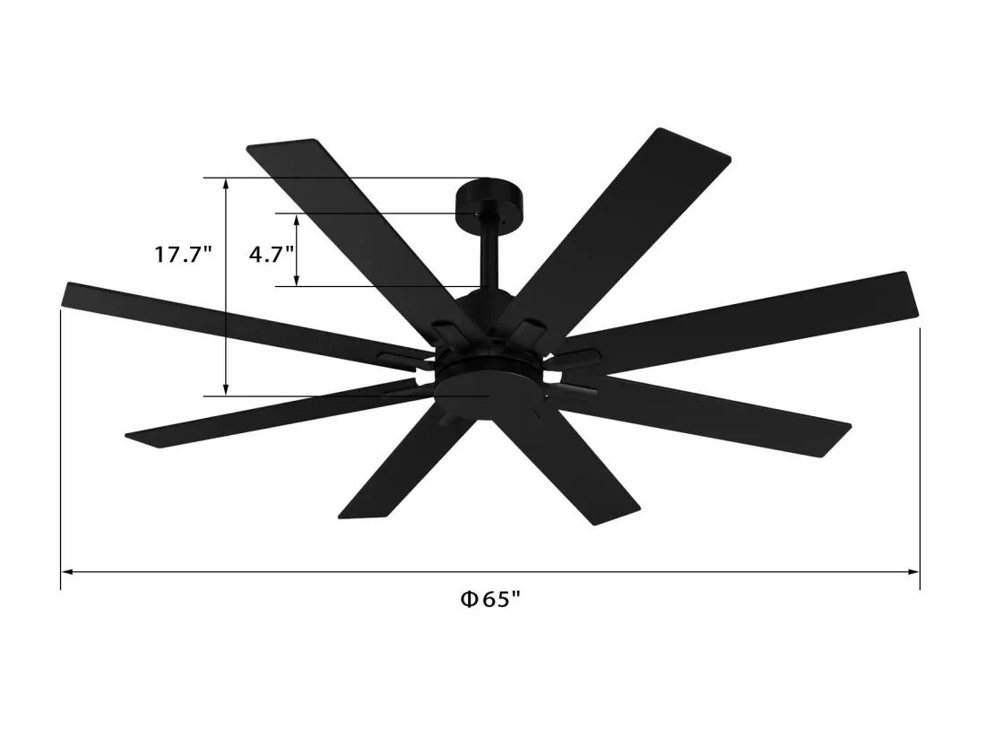 Ventilateur de plafond avec prise et interrupteur 165x165x45cm Noir