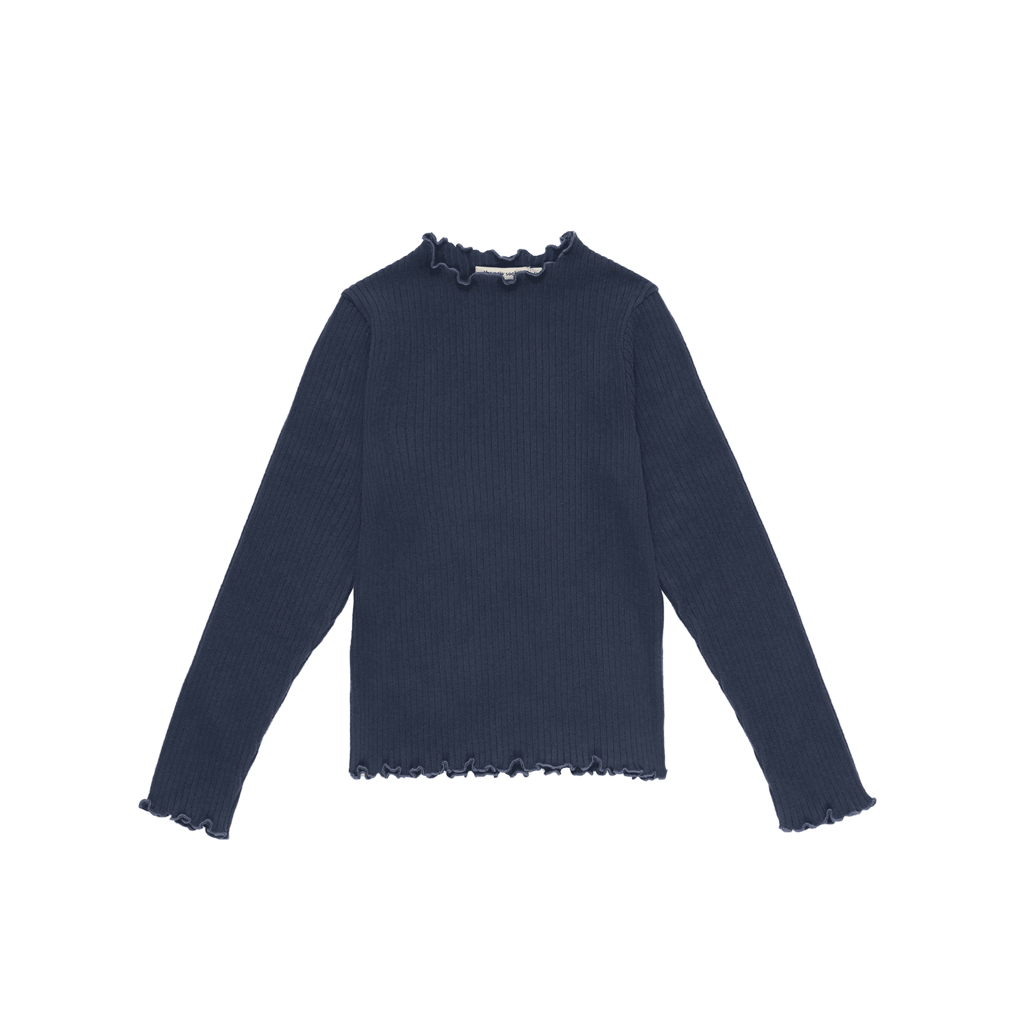 BETSY - Tee-shirt col montant en coton côtelé | Bleu