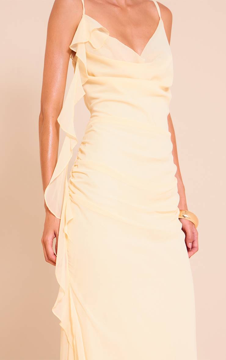 Citron Robe Longue En Mousseline À Bretelles Avec Détails À Volants