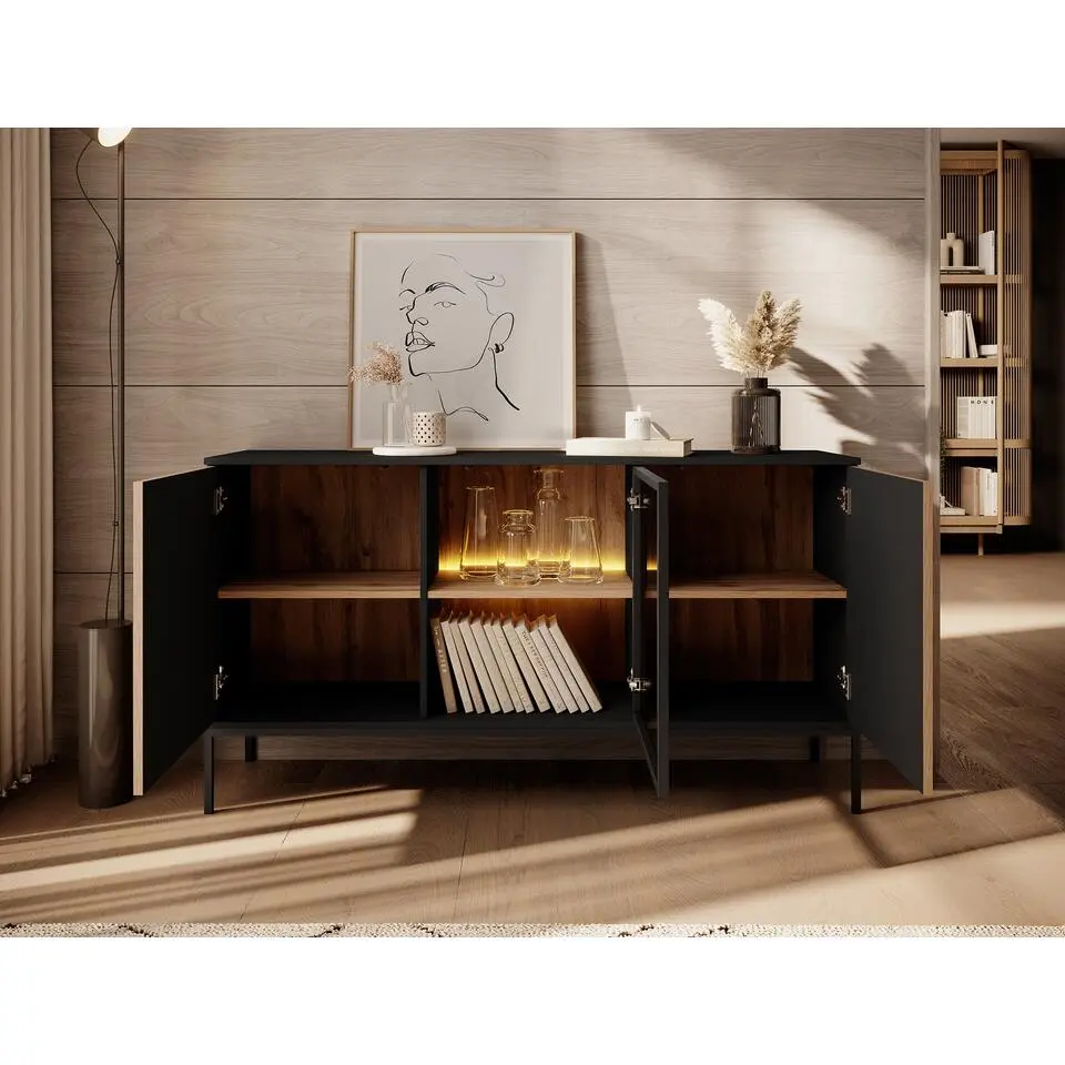 Meubella - Dressoir Legend - Mat zwart - Eiken - 154 cm