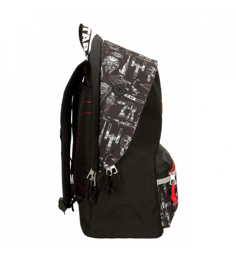 Mochila Escolar Joumma Star Wars Space Mission 44cm com porta-objetos adaptável a trolley preta
