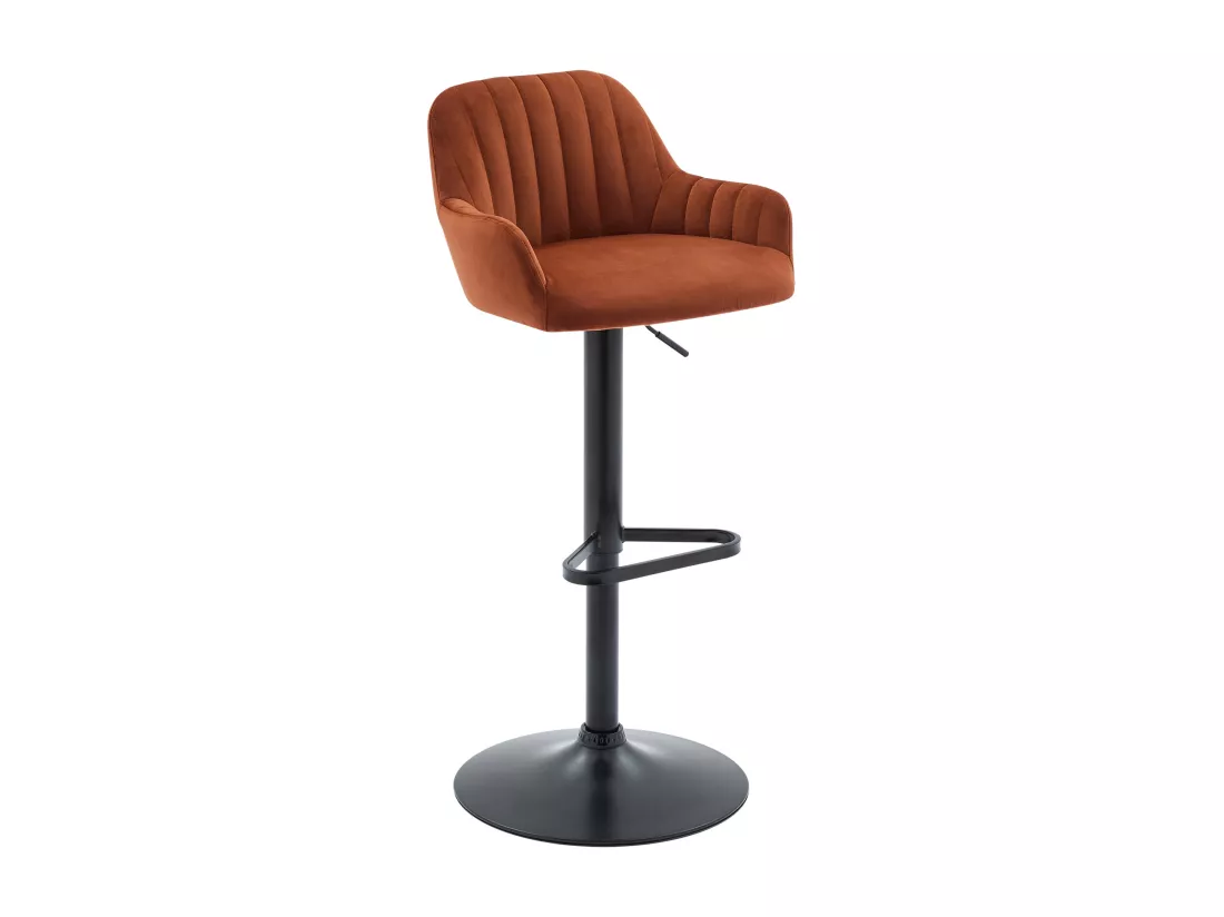 Tabouret de bar en velours et métal noir - Hauteur réglable - Terracotta - ELEANA