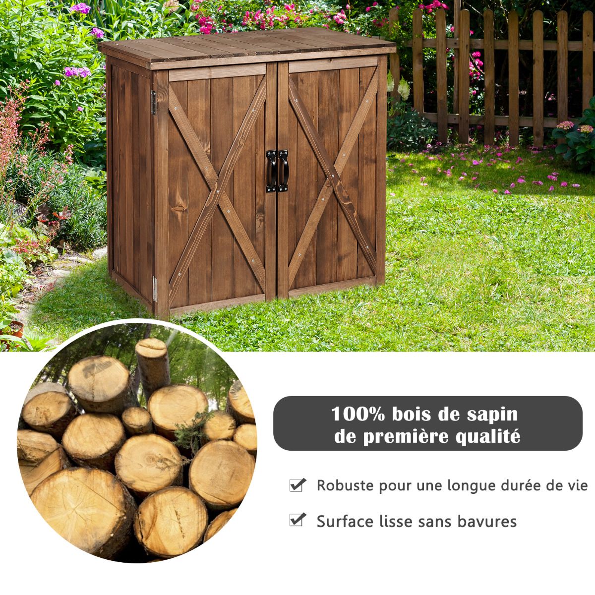 Armoire de Jardin Exterieur en Bois 77,5 x 56 x 72 cm Abri à Outils avec Double Portes Marron - Lidl-Manfred