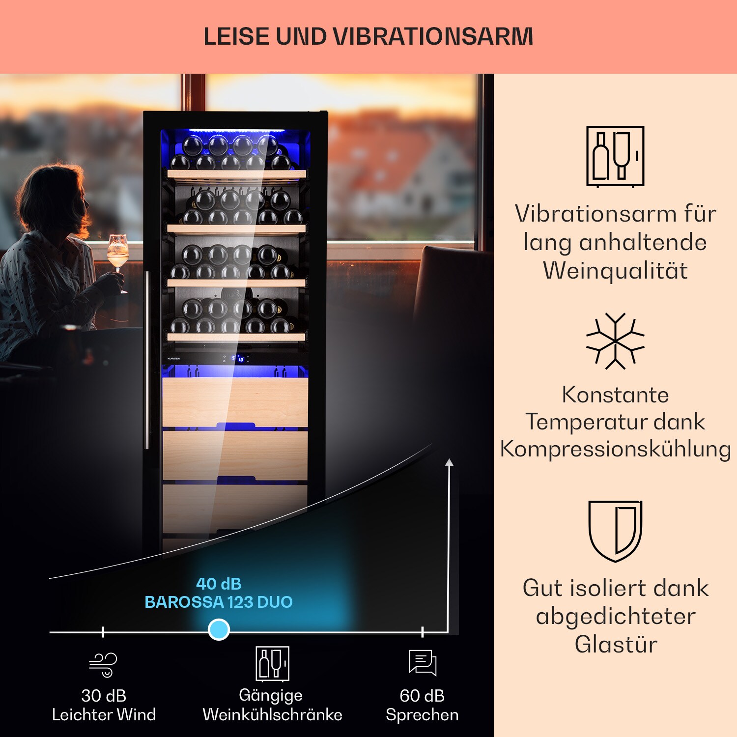 Barossa 123 Duo Weinkühlschrank 123 Fl 226 Ltr 2 Zonen Touch-Steuerung