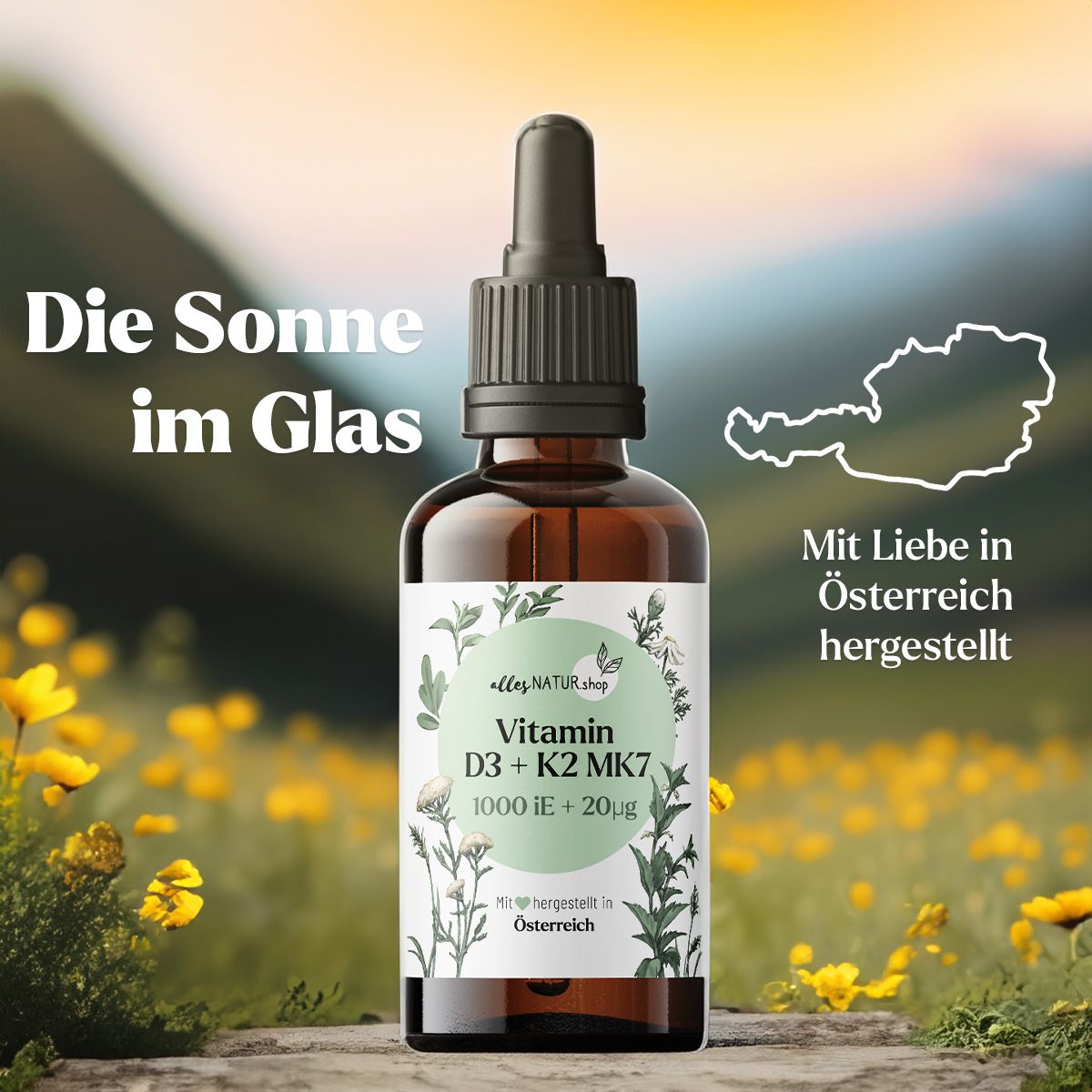 Premium Vitamin D3+K2: 1000 IE hergestellt in Österreich
