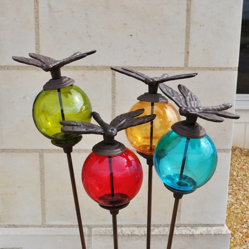 Tuteur boule libellule bleu 10x117cm