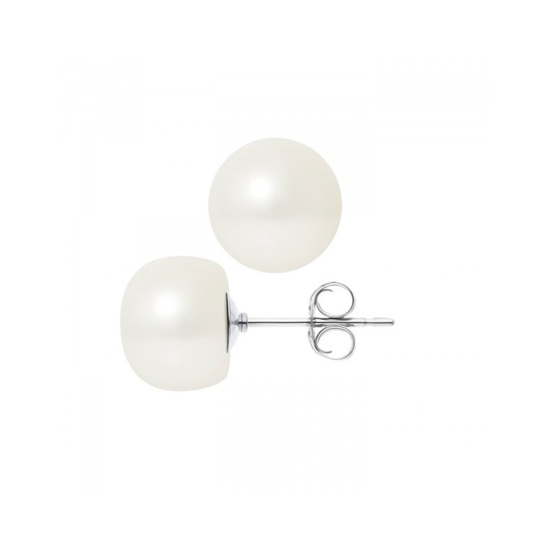 Boucles d'Oreilles Femme Perles de Culture d'eau douce Blanches 10-11 mm et or Blanc 750/1000