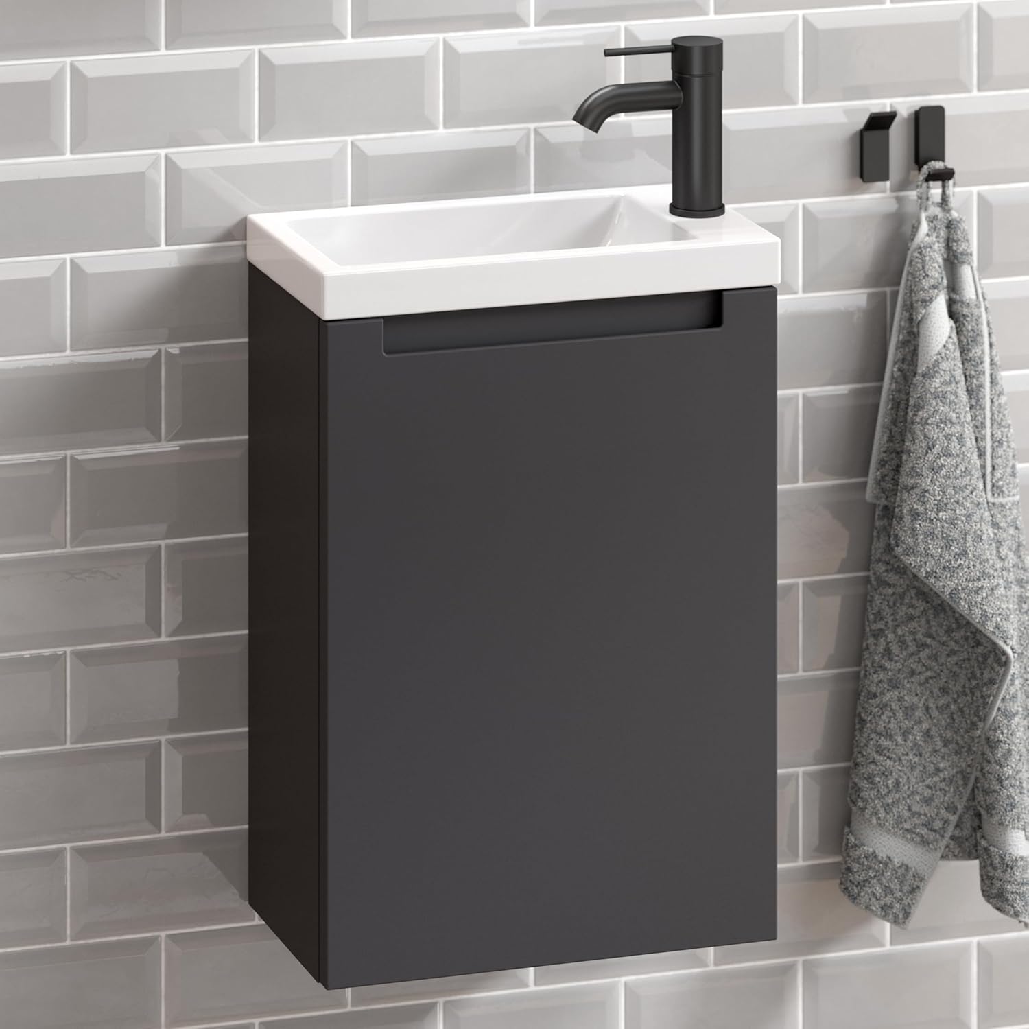 Premium Handwaschbecken mit Unterschrank 40 cm anthrazit matt lackiert