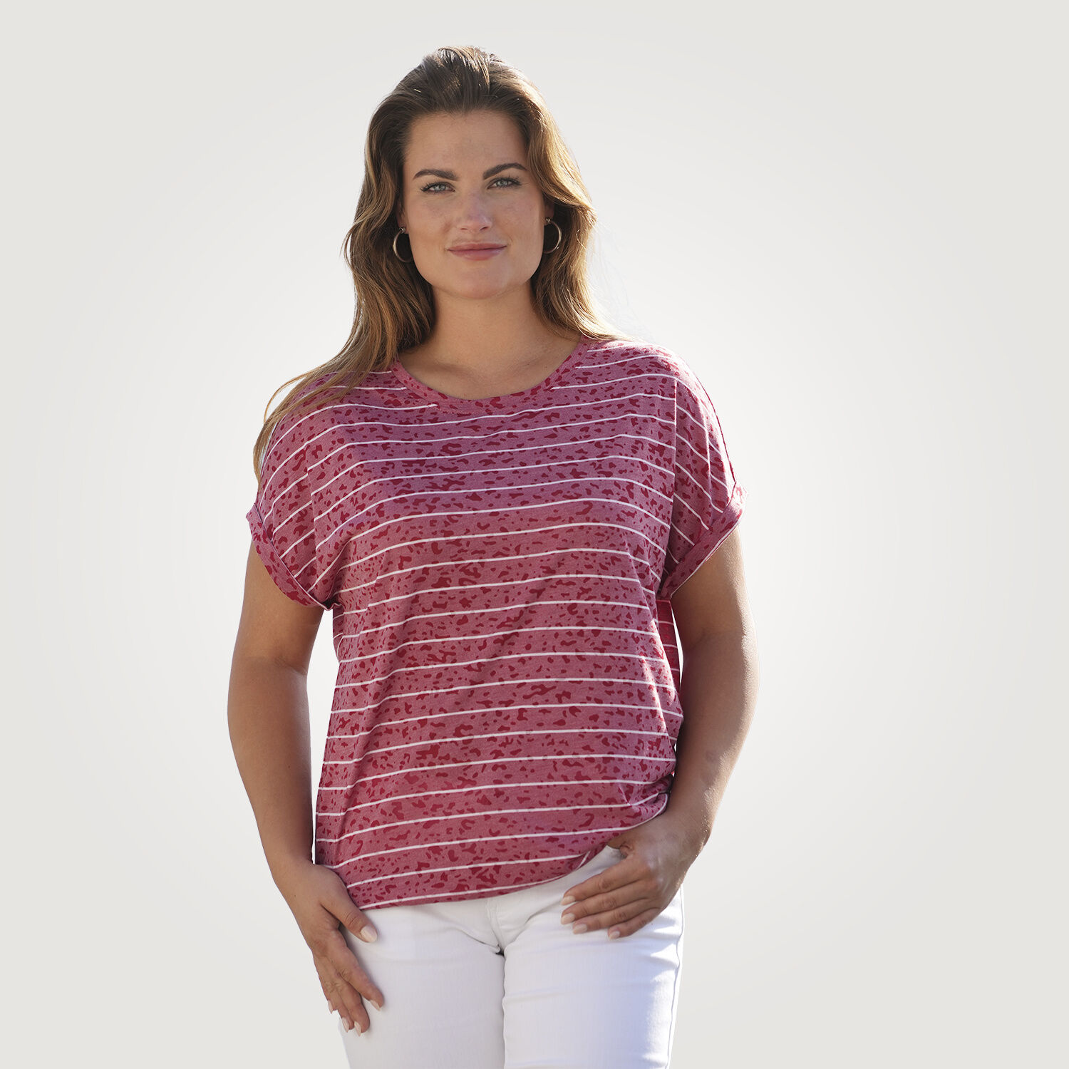 Damen-T-Shirt in Burnout-Optik und mit Streifen