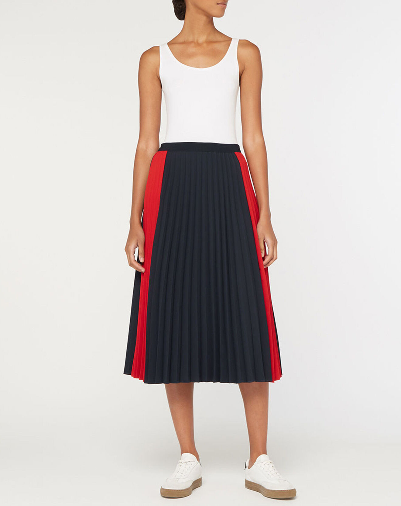 Tommy Hilfiger Jupe Midi Fluide Colorblock Pleated bleu/rouge