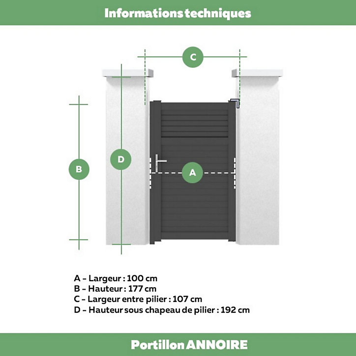 Portillon Jardimat battant aluminium Annoire noir - 100 x h.177 cm