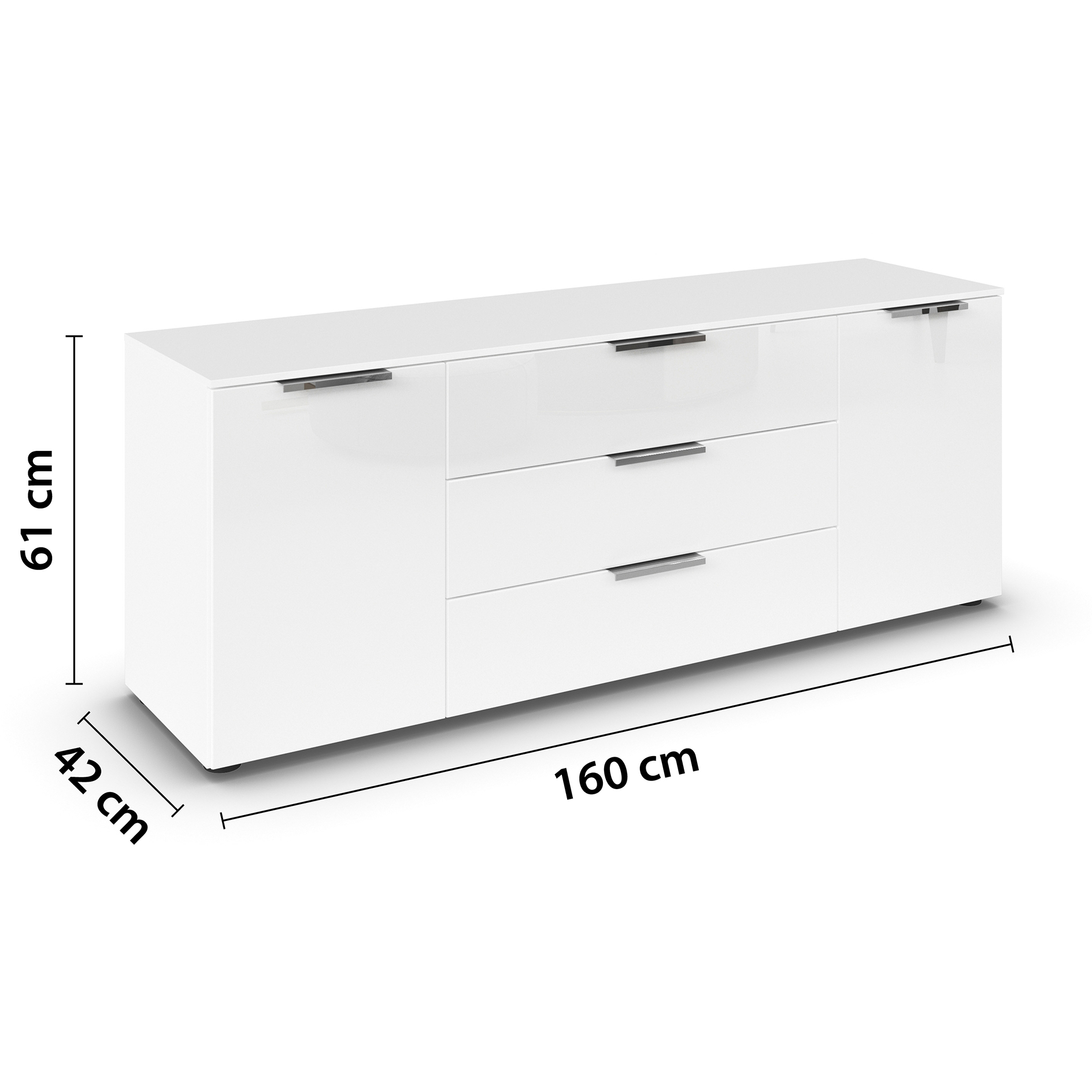 Lowboard - Alpinweiß - weiß - Glasfront - 160 cm